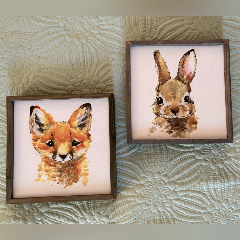 Watercolor Prints Fox & Bunny Framed Art - Brown and Tan